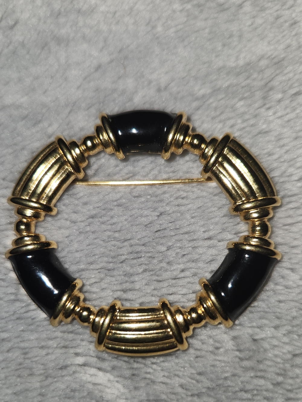 Monet Vintage 1980 Gold and Black Circular Statement Brooch